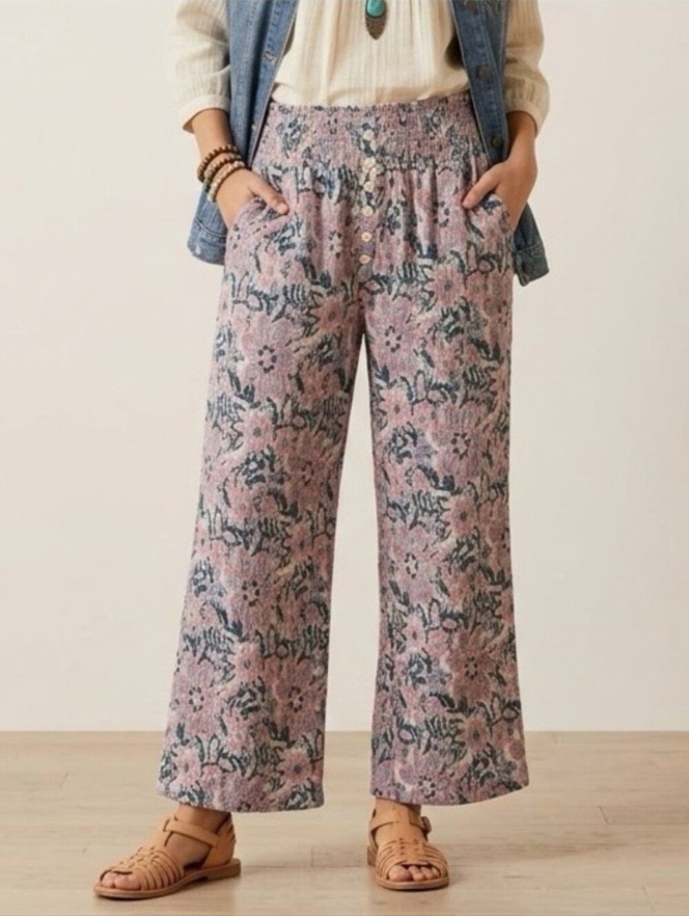 Sundance Paisley Women's Pink Floral Wide-Leg Pants Size Small